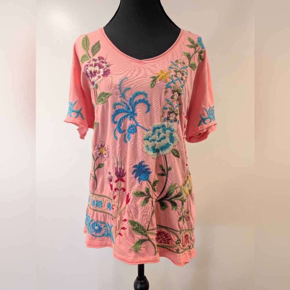Johnny Was Embroidered Pink Top